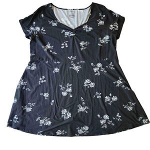 Arizona Jean Co Black Floral Print A Line Dress 3X